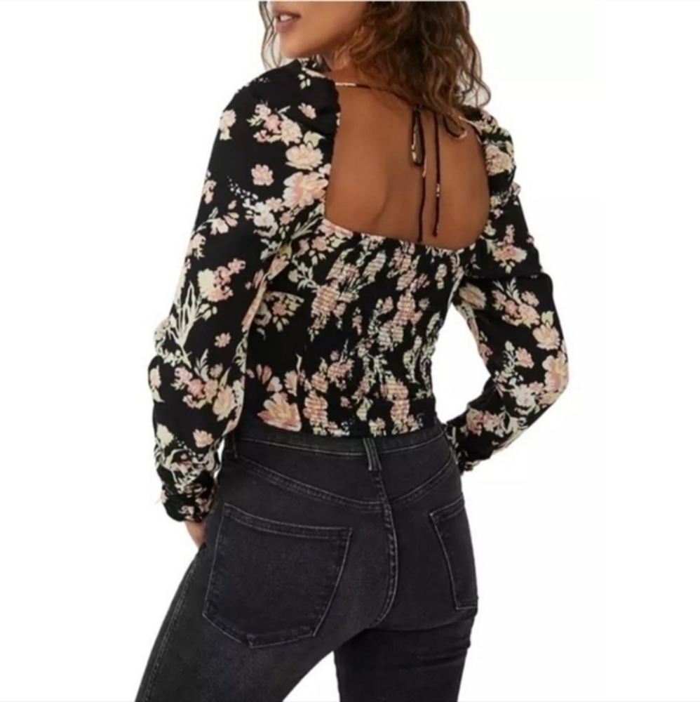 Free People Hilary Printed Top Black Combo NWT - Picture 3 of 8